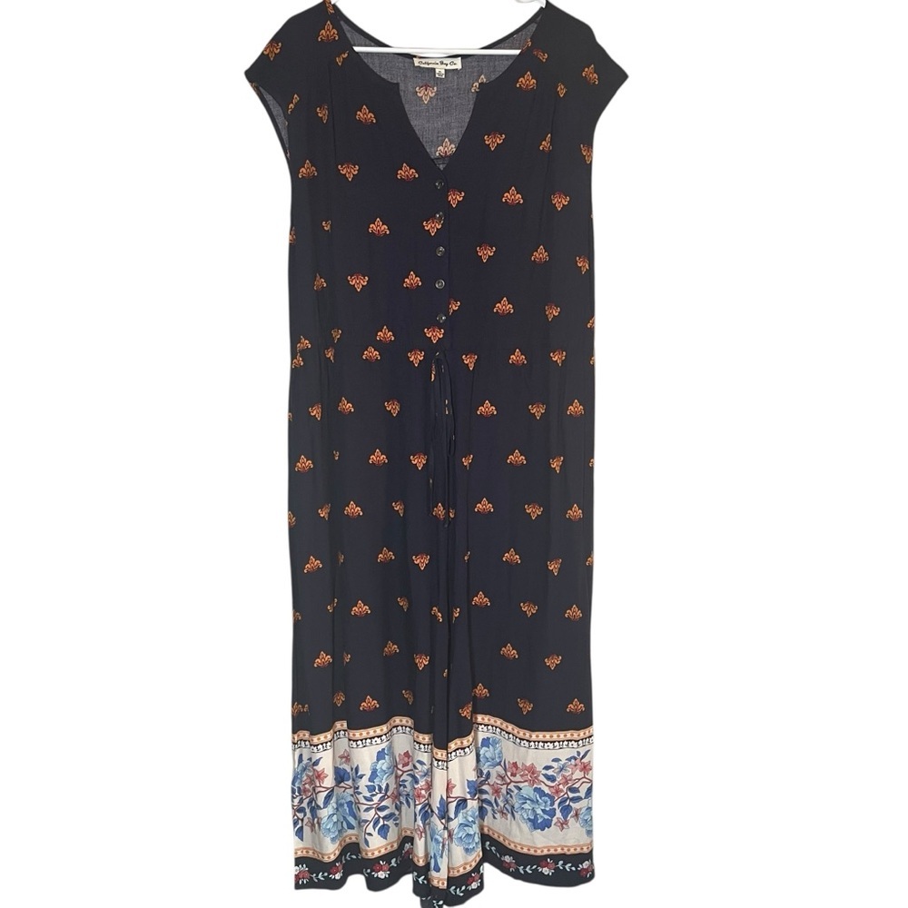California Bay Co Wide Leg Jumpsuit Rayon Size XL Drawstring Waist Cute Comfort